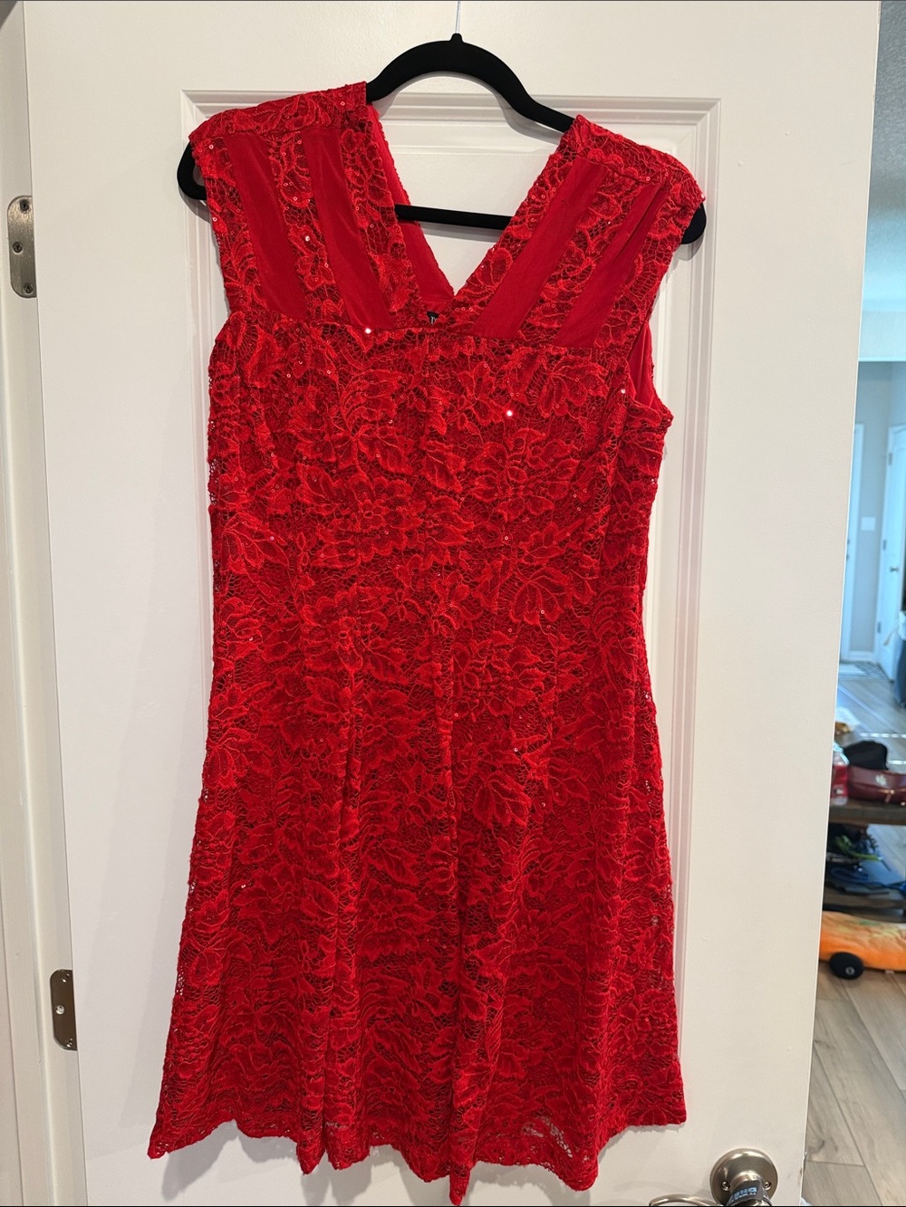 Roz & Ali Red Floral Lace V-Neck Midi Dress